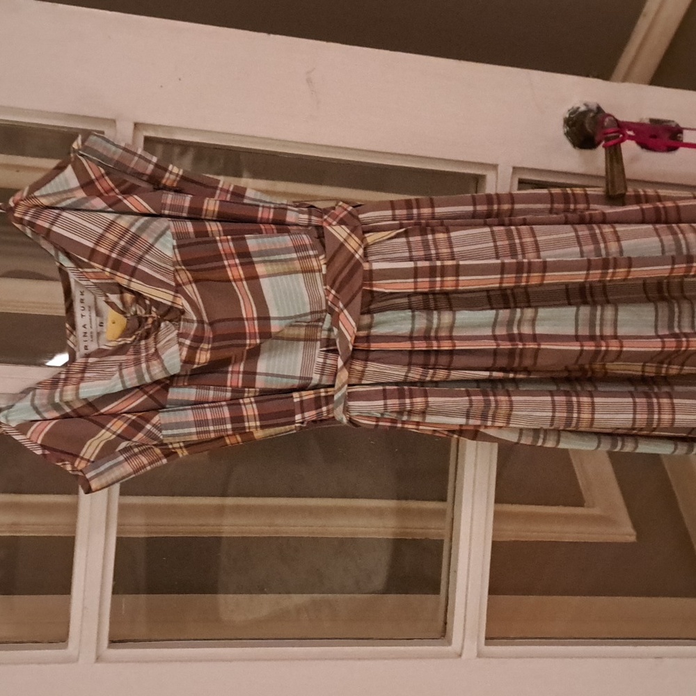 Trina Turk Plaid Swetheart Neck Plaid Cotton Sulk Sundress